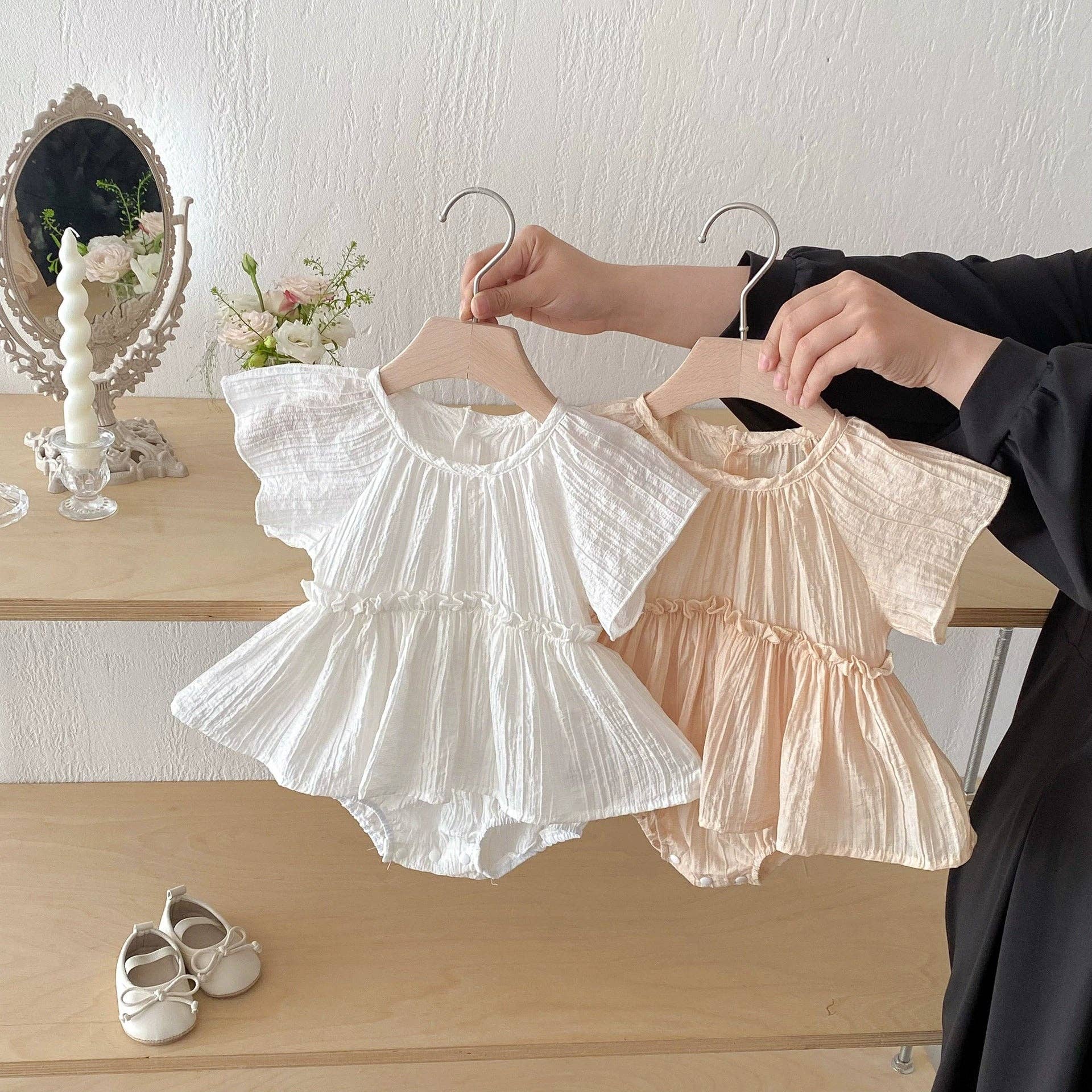 MyKids-USA® - Wholesale Bodysuit (Non-Footed) - Baby - Summer Arrival Baby Girls Cute Pleated Short Sleeves Solid Color bodysuit2