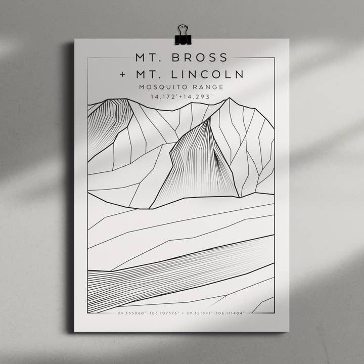Mt. Bross + Mt. Lincoln 9x12 Poster for wholesale by The Elevated Line LLC