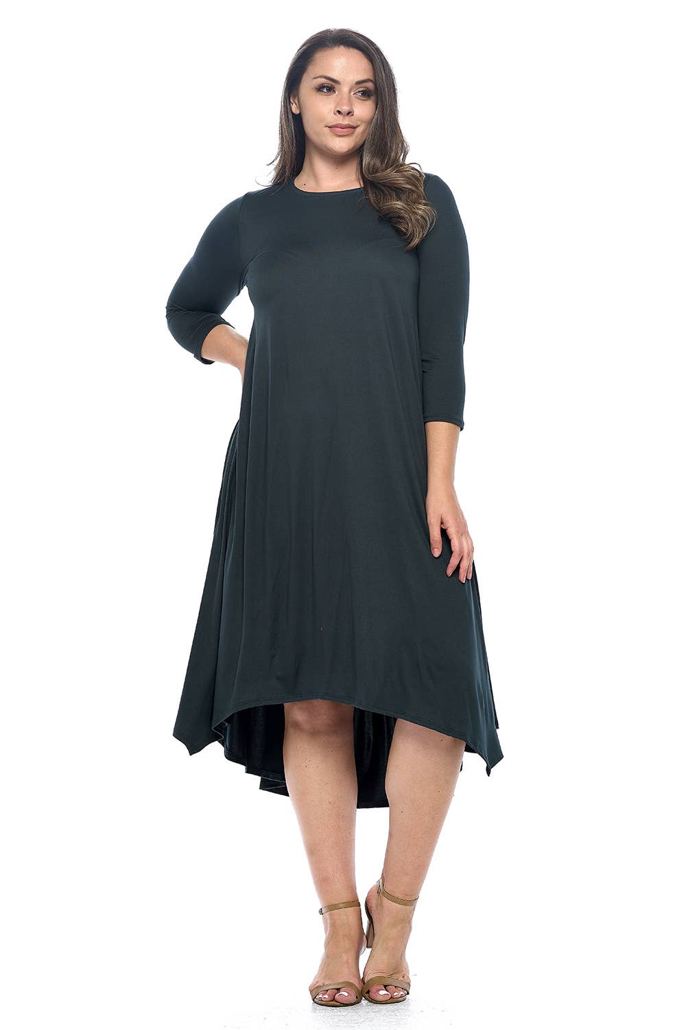 Allium - Wholesale Dress - Women's - Asymmetric Hem Midi Dress Plus Size0