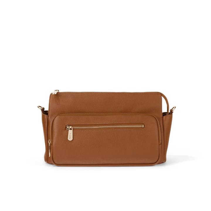 OiOi - Wholesale Pram cover/accessory - Multitasker Pram Caddy 2.0- Chestnut Brown Vegan Leather 5