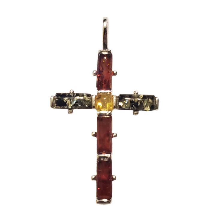 Flera färger Amber Sterling Silver kors hänge för wholesale av Amberman