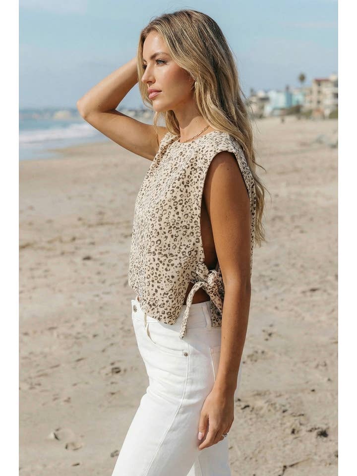 Apricot Western Leopard Print Knot Side Twill Vest for wholesale on Faire2