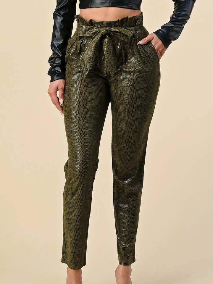 The Sang – wholesale Pants – Women's – SP4870-2 - SNAKE SKIN SLIM FIT PAPER BAG PANTS WITH TIE BELT9