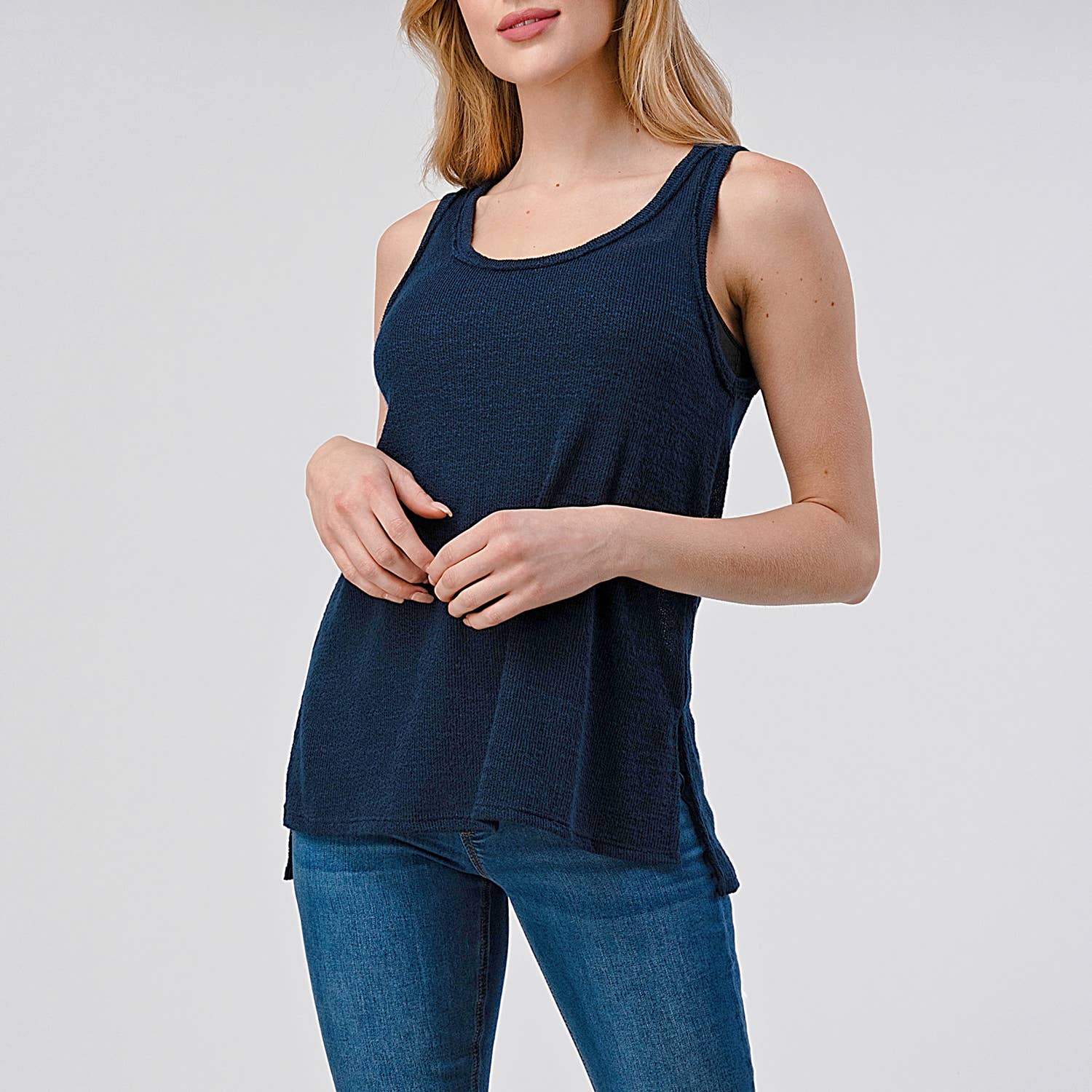 Heimious - Vendita all'ingrosso Canotta - Donna - Canotta Slub Texture con spacchi laterali, T46731