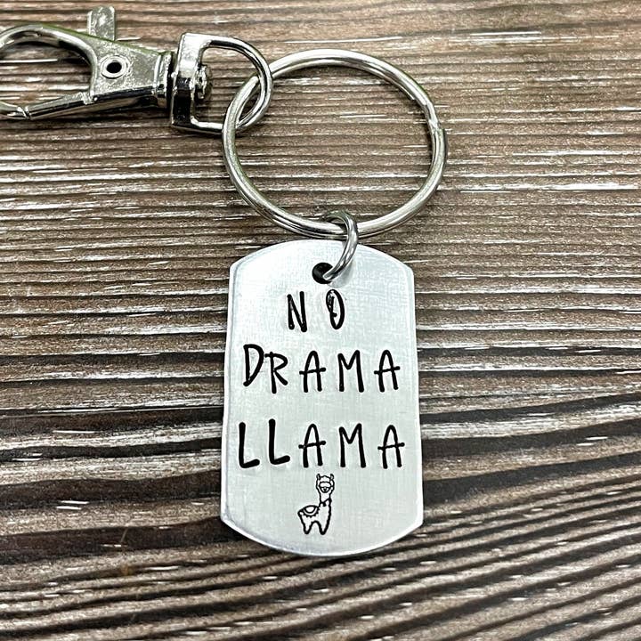 Handgestempelter Schlüsselanhänger mit Tiermotiv, kein Drama Lama für den Großhandel von Handmade by Marlayna