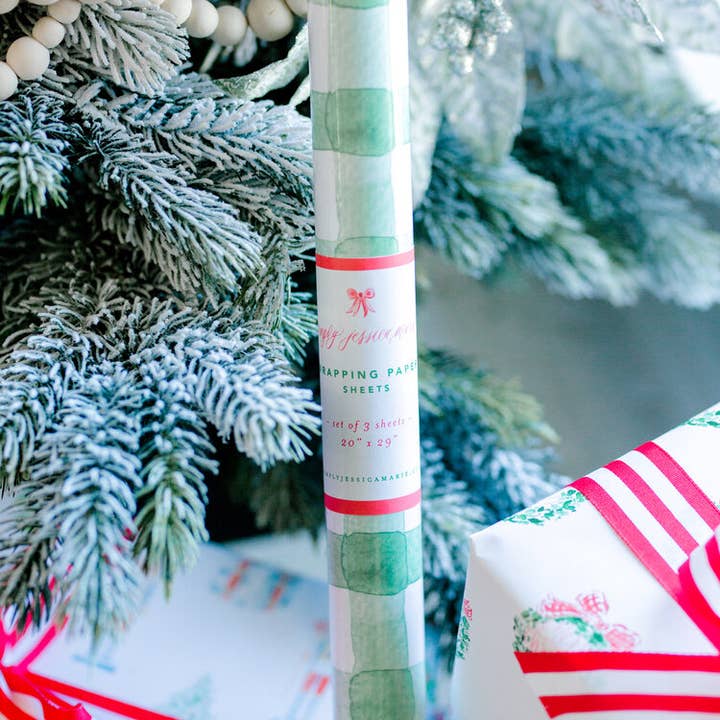 Simply Jessica Marie - Vente Feuille de papier cadeau - Papier cadeau aquarelle Green Buffalo Check 3 feuilles10