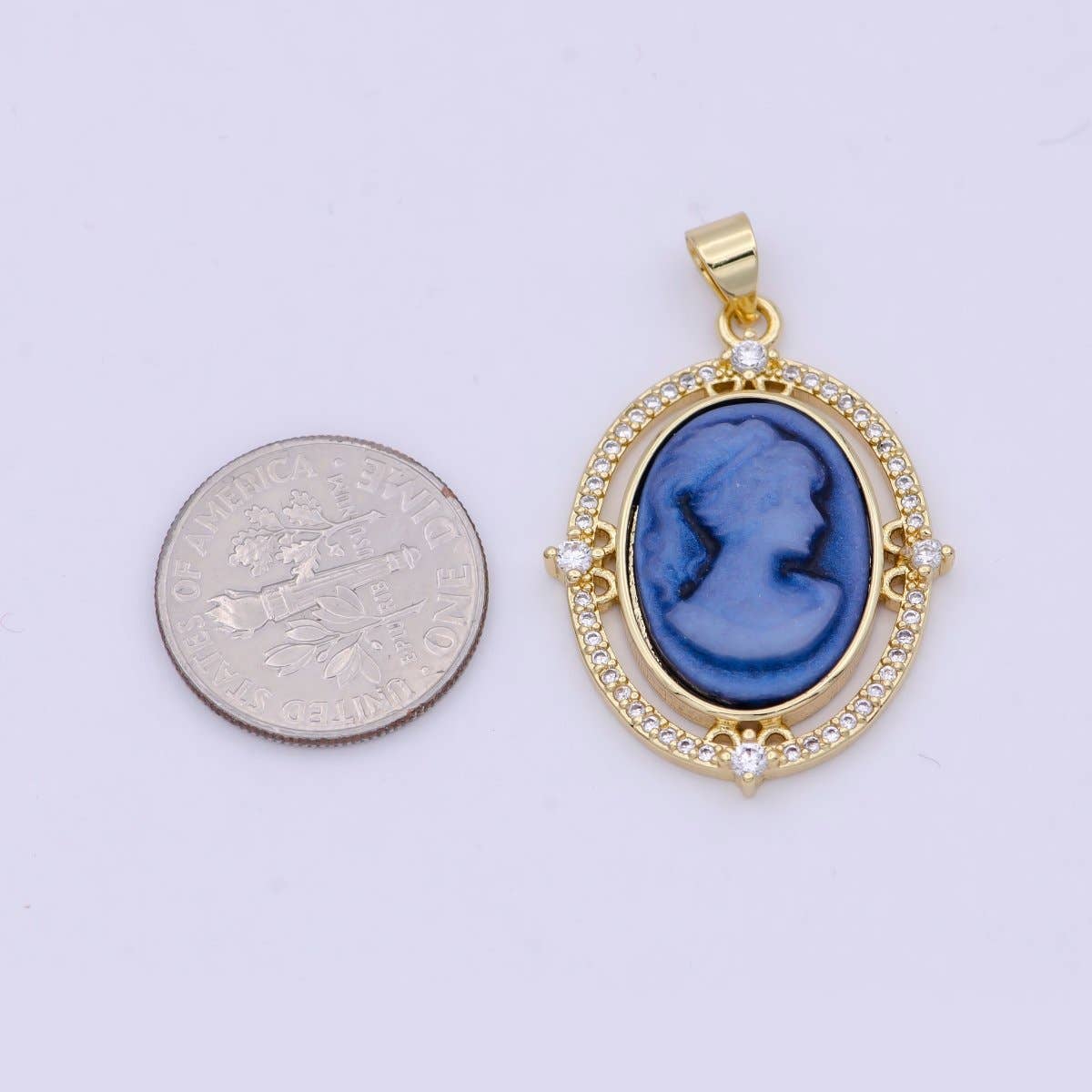 Aim Eternal - Wholesale Individual Charm/Pendant - 24K Gold Filled Micro Paved CZ Blue Pink Green Agate Women's Portrait Italian Cameo Victorian Vintage Pendant N-616 N-617 N-6185