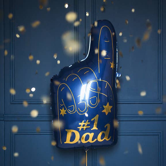 #1 Dad Balloon – Blue Foam Finger Style Foil Balloon for wholesale by Ellie's Party Supply