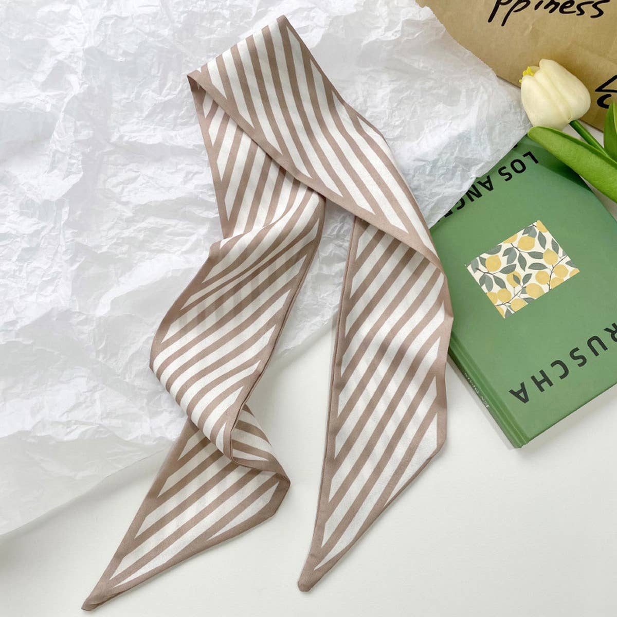 ACCITY - Wholesale Scarf - Women's - Neutral Long Twilly Scarf – Hair Tie & Neck Ribbon_CWASC071512