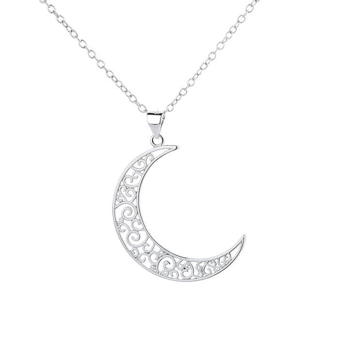 Sterling Silver Filigree Moon Pendant Necklace for wholesale by Amy and Annette