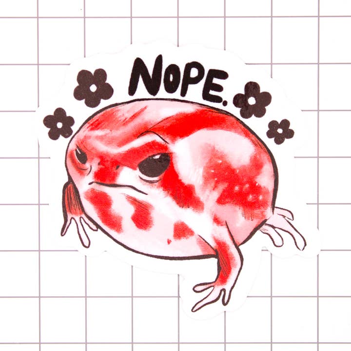 Angry Toad Vinyl Sticker for wholesale by Amy Hartelust Art and Illustration