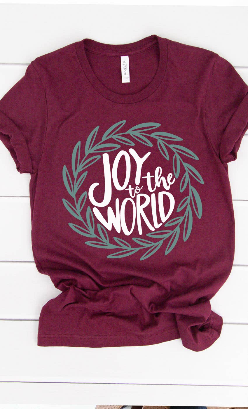 Kissed Apparel - Wholesale Screen Printed T-Shirt - Women's - Joy to The World Wreath Christmas Plus Size Graphic Tee1