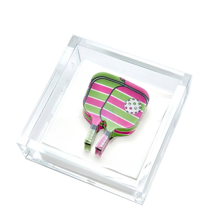 COCKTAIL NAPKIN HOLDER - PICKLEBALL - PINK/GREEN for wholesale by Tara Wilson Designs