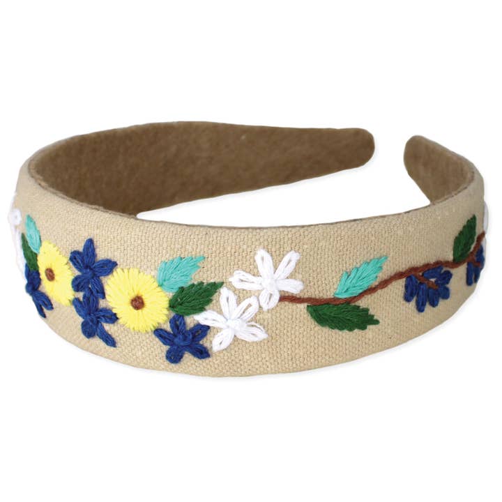 Floral Embroidered Cream Fabric Headband for wholesale by ZAD