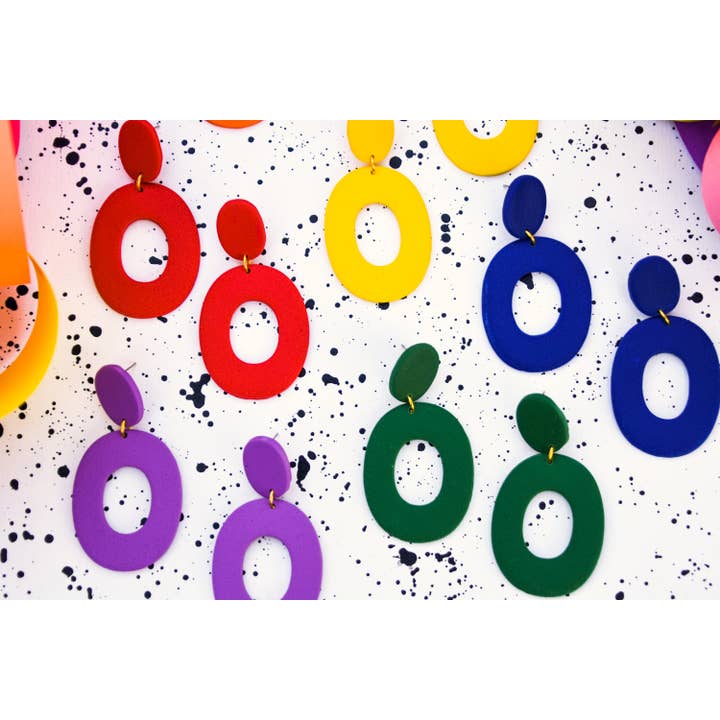 Bright Polymer Clay Earrings: Oval Studs & Circle Dangles for wholesale by Lauren Likes Art