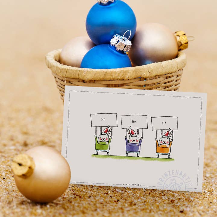 Postcard "Ho Bunnies" | Christmas Greetings from Bunnies for wholesale by Prinzenart