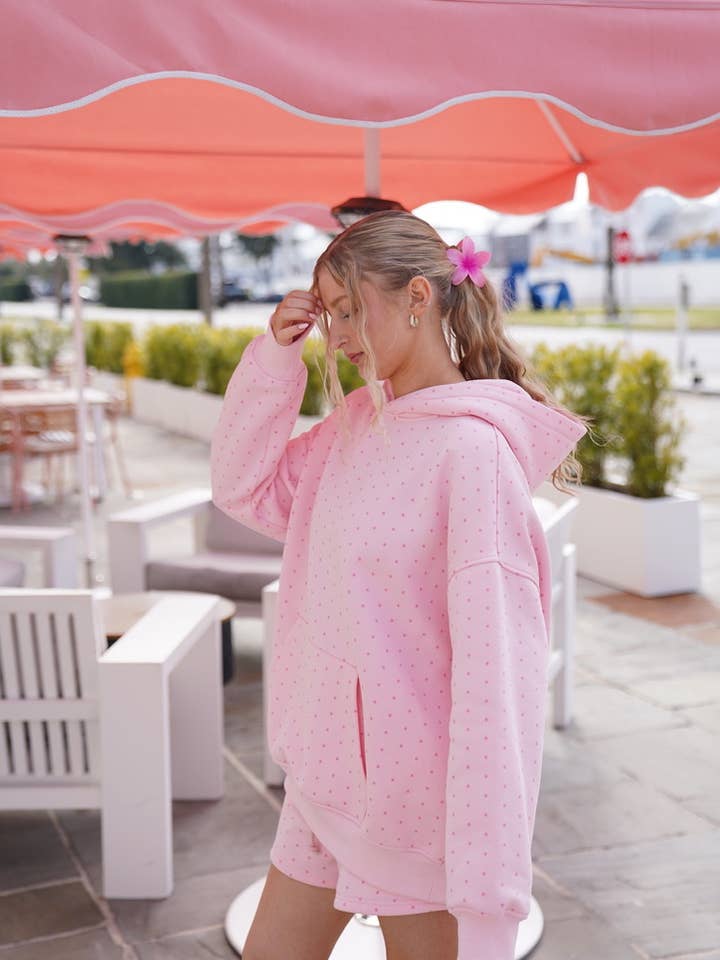 Sunkissed Coconut - Wholesale Hoodie - Women's - Light Pink Polka Dot Hoodie 100% Cotton11