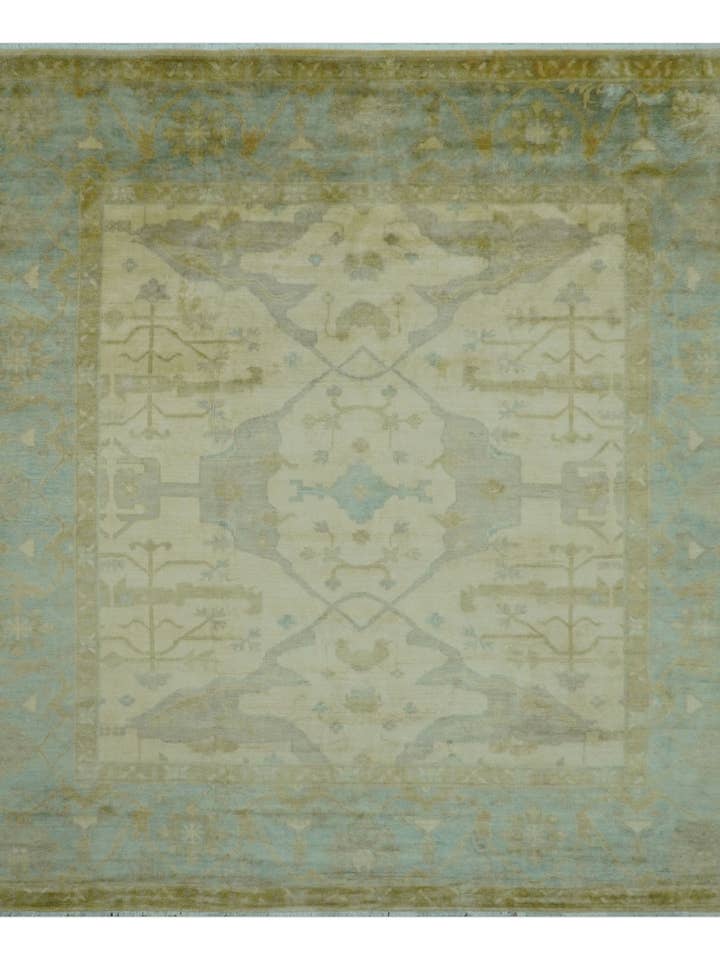 Traditional Oushak Design Blue And Beige Hand Knotted 10x10 Wool Area Rug for wholesale by The Rug Decor, Inc.