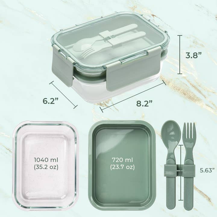 Lexi Home - Wholesale Lunch Bag/Box - Deluxe 4-in-1 Double Layer Glass Bento Box with Utensils