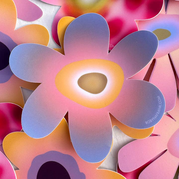 Robyn A. Frank Artworks - Wholesale Sticker - Blue flower - Die cut matte vinyl sticker