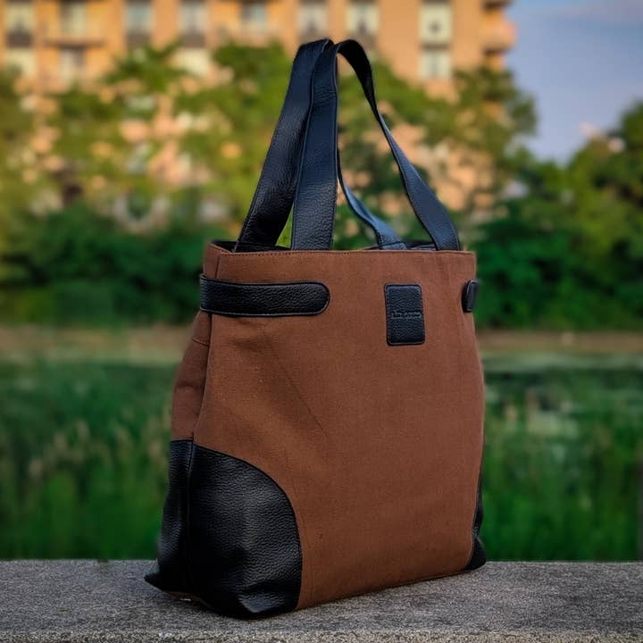 Alta Quero - Wholesale Tote Bag - Women's - Genuine Leather and Canvas Tote Bag – Black and Brown5