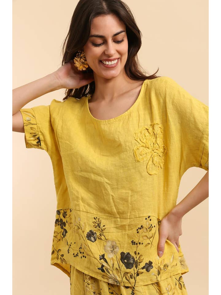 LÉA & LUC - Wholesale Tunic - Women's - Printed blouse with a flower in 100% Linen REF. 1206215