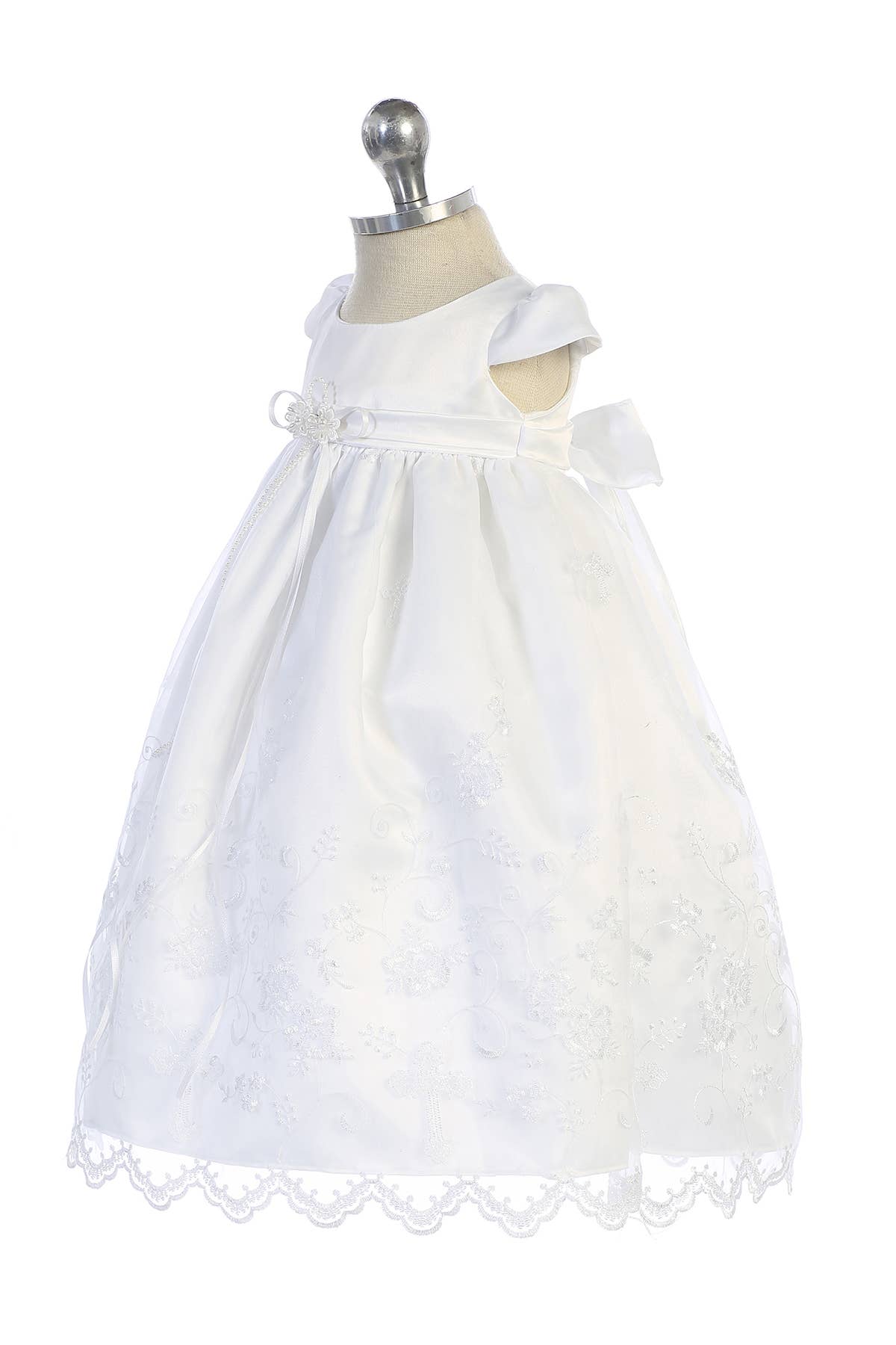 White Cross Embroidered Christening Baby Gown with Matching Bonnet for wholesale on Faire1