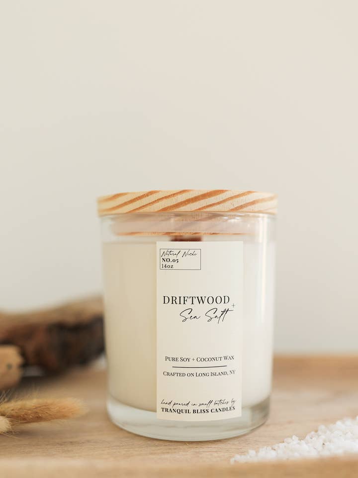 Driftwood + Sea Salt • Hand-poured Soy & Coconut wax Candle for wholesale by Tranquil Bliss Candles