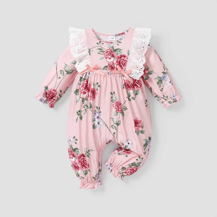 PatPat - Wholesale Jumpsuit - Baby - Baby Floral Ruffled Bowknot Jumpsuit
