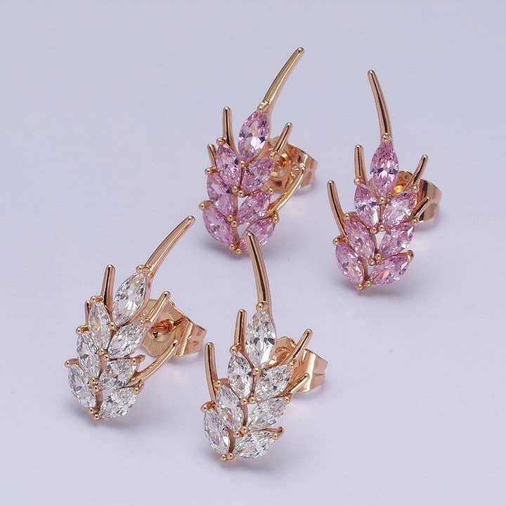 18K Gold Filled Clear, Pink Marquise CZ Bar Stud Earrings for wholesale by Aim Eternal