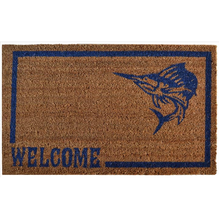Swordfish Vibrant Coir Door Mat in Brown, Blue for wholesale by Imports Decor Inc
