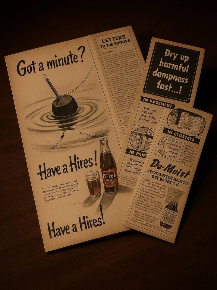 Vintage Hires Root Beer Advertisement Set – 1938-1950s Soda Pop Ephemera for wholesale by Chesapeake Farms LLC