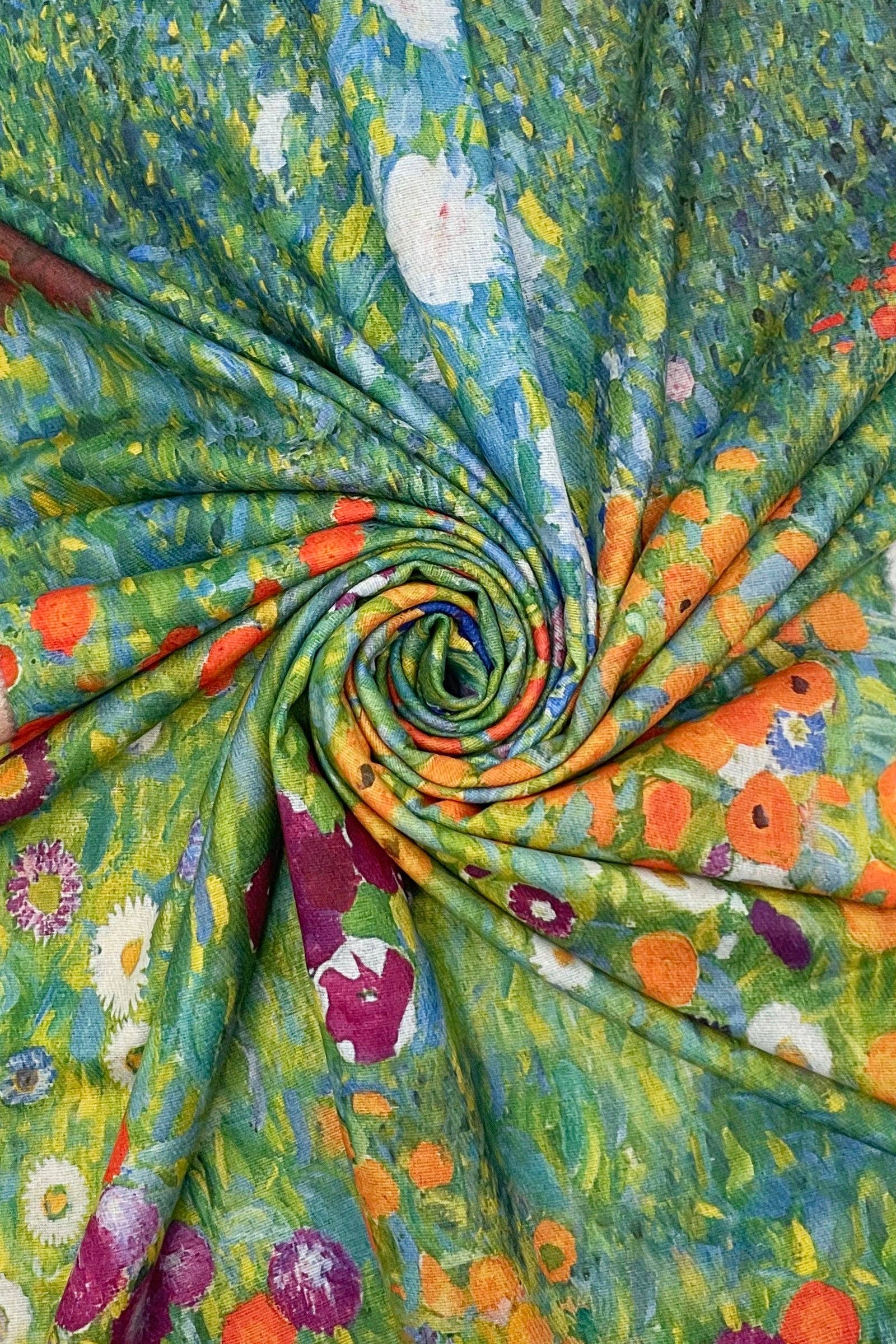 Multi Klimt 'Flower Garden' Print Wool Reversible Frayed Scarf for wholesale on Faire4