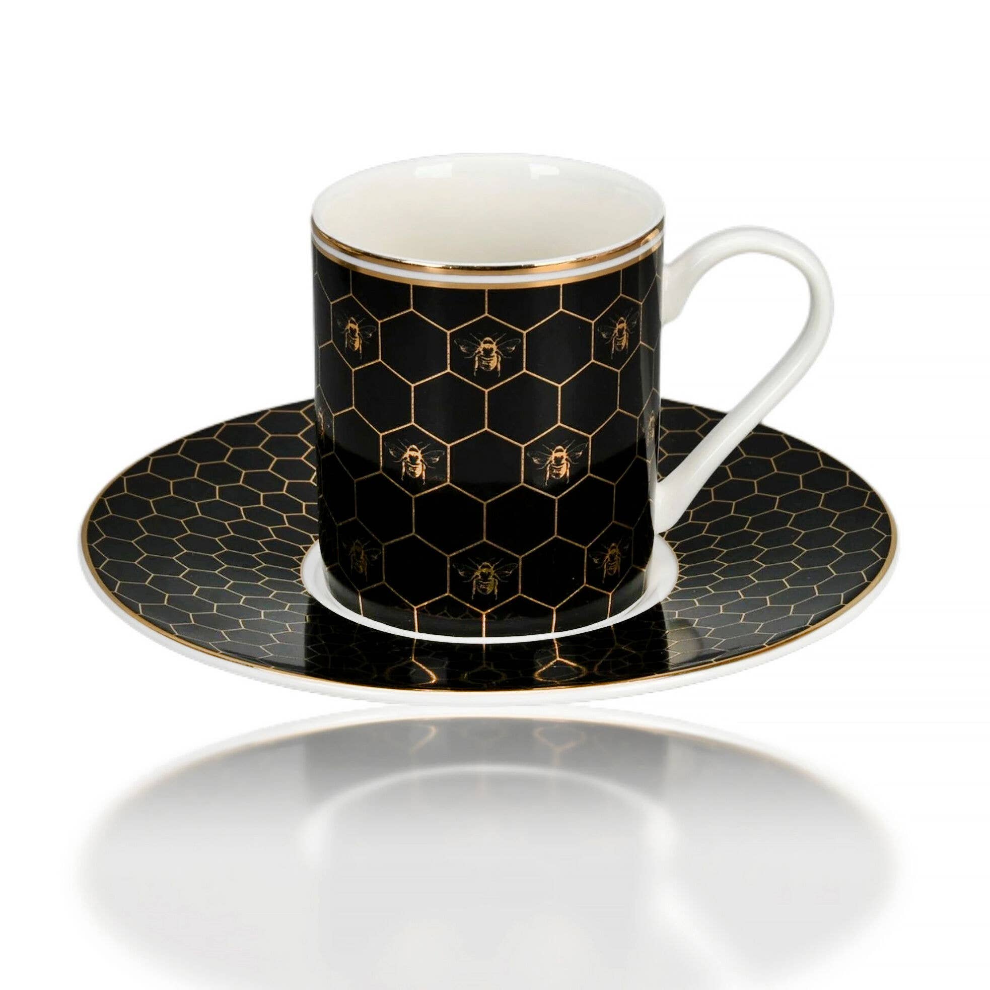 STP - Wholesale Coffee/Tea Cup - Gold Honeycomb Porcelain Espresso Cup/Saucer Set of 47