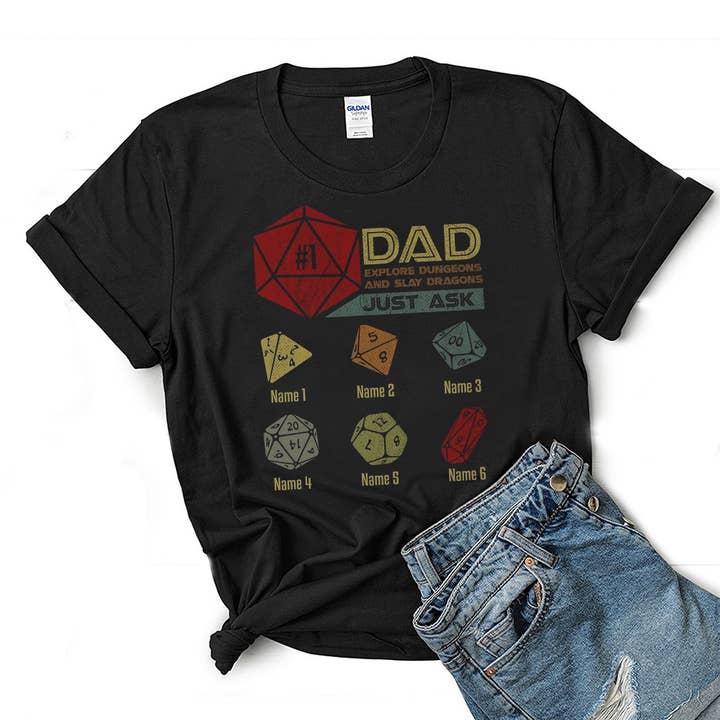 Black DAD Explore Dungeons And Slay Dragon Just Ask Shirt for wholesale on Faire0