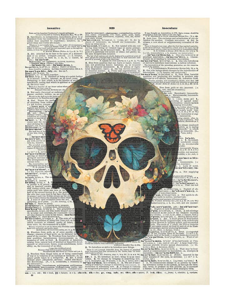 Skull, weird , funny, cute , Vintage Dictionary Prints for wholesale by Crazilyhumbledesigns