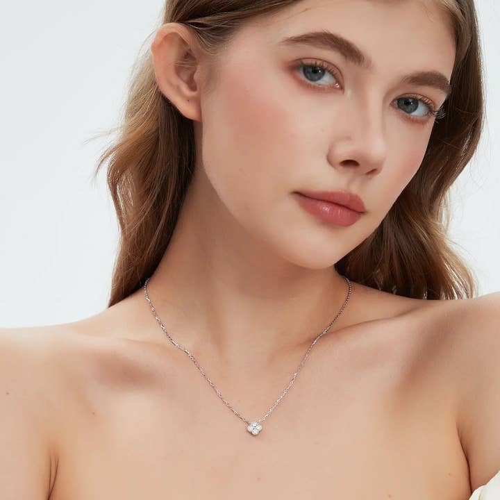 Lucky Clover Necklace with D Color Moissanite for wholesale by Silver Sara
