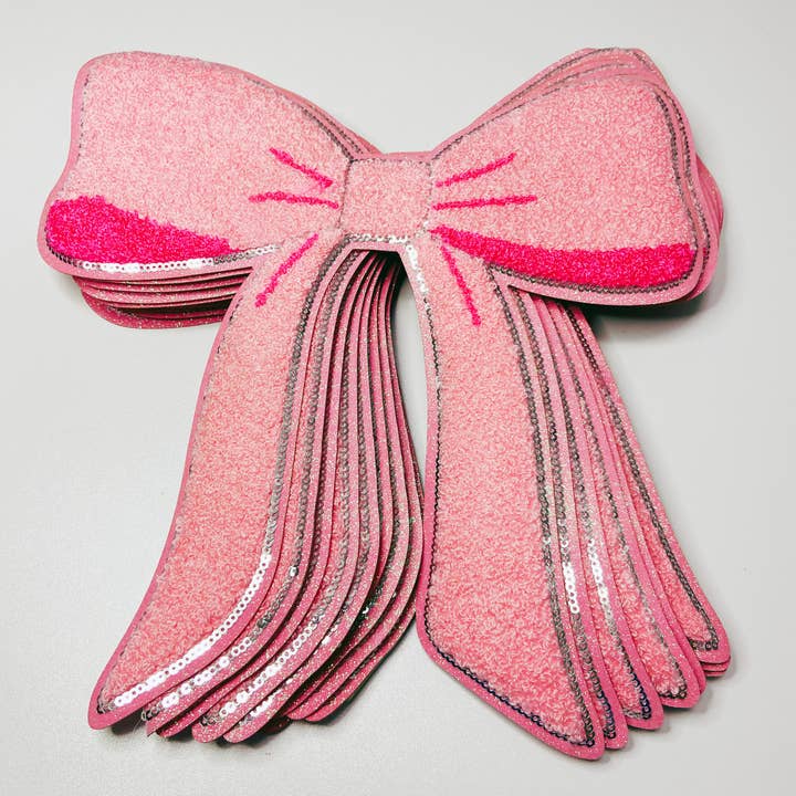 TEELUX - Wholesale Patch - 9.5 x 10” Coquette Pink Bow - Chenille Patch