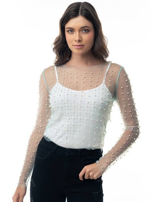 White Birch - Wholesale Blouse - Women's - T24705 Long Sleeve Metalic Mesh Top4