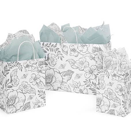 Nashville Wraps - Wholesale Gift Bag - Timeless Floral Gray Gift Bags