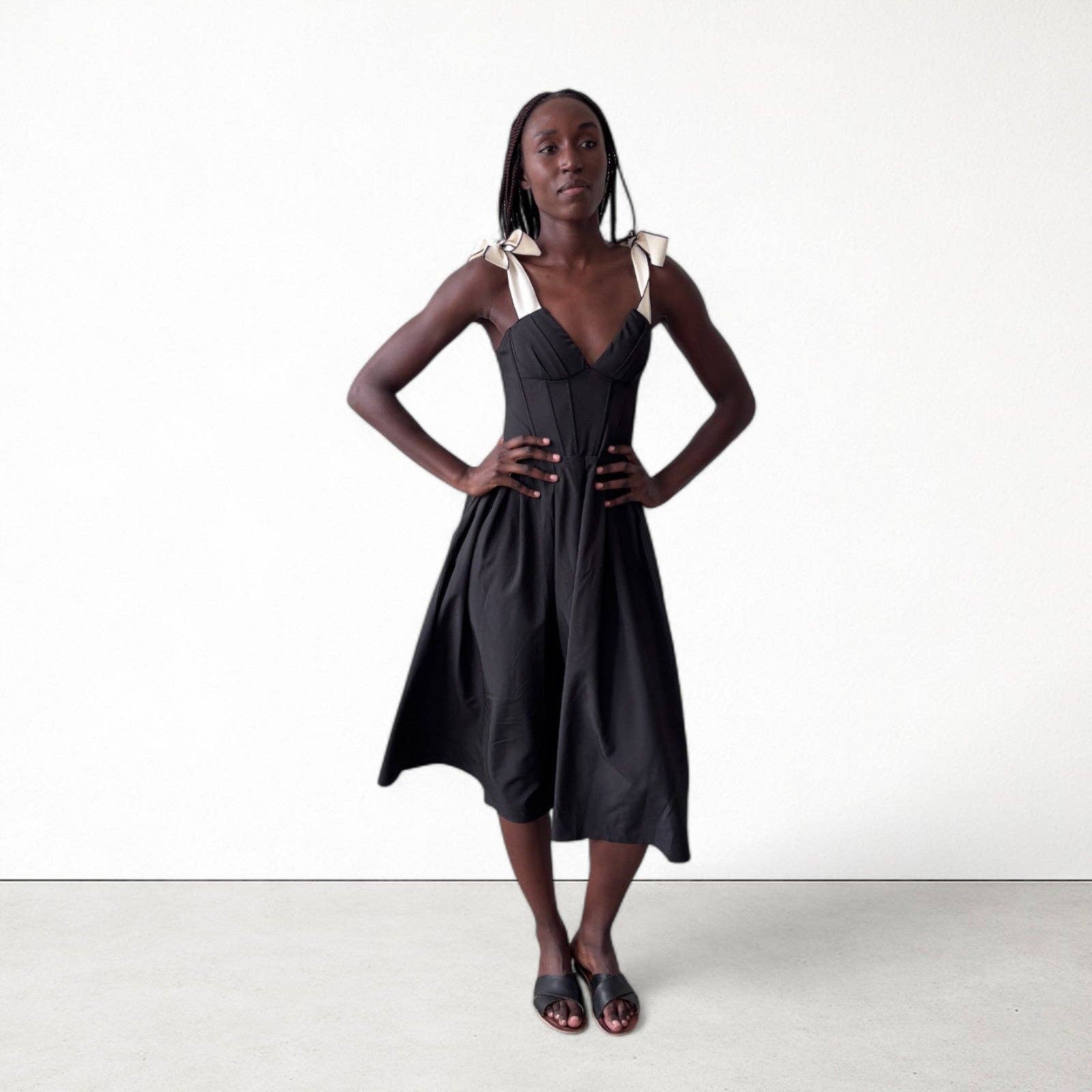 London Atelier Byproduct – wholesale Dress – Women's – Black Corset Dress With Contrasting Trap Ties6