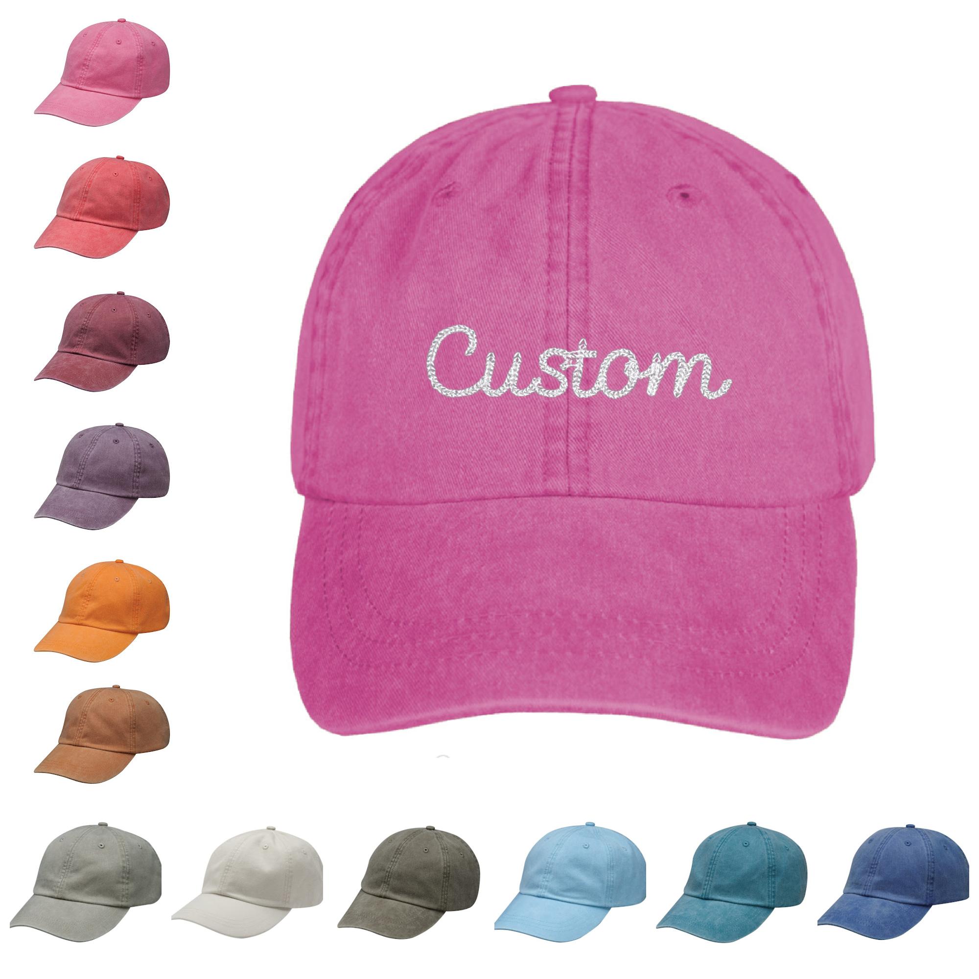 Gracie Designs - Wholesale Baseball Cap - Unisex - Custom Pigment Dyed Dad Cap – Chainstitch Text Hat1