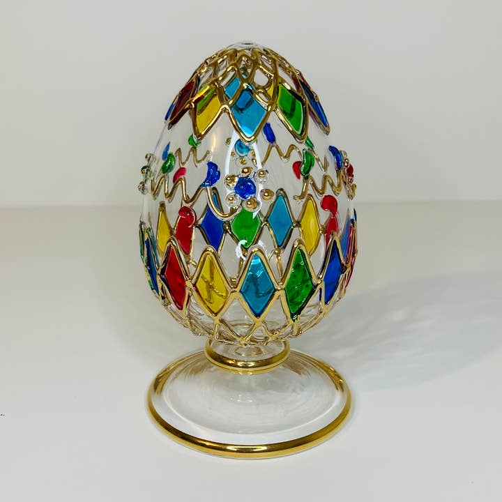Huevo de mesa de vidrio soplado - Arlequín de colores para venta al por mayor de Dandarah
