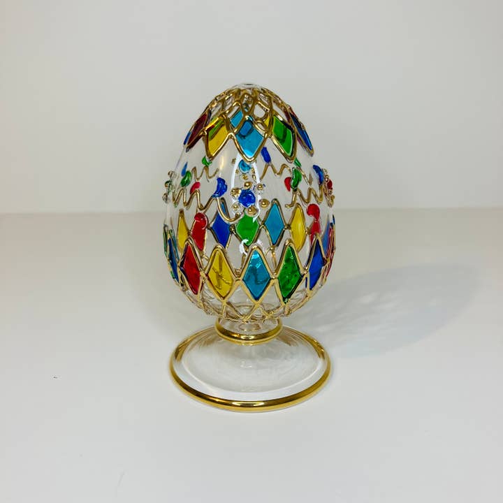 Blown Glass Tabletop Egg - Colored Harlequin for wholesale by Dandarah