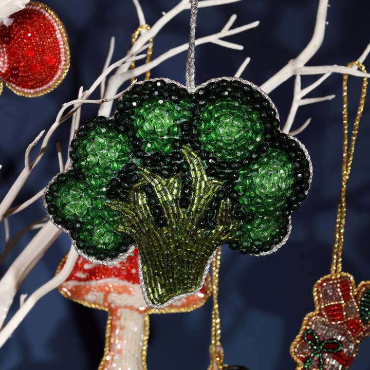 Cream Cornwall - Wholesale Ornament - Beaded Broccoli Hanging Decoration