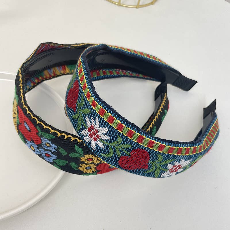 Tourtiwi - Venta al por mayor Cinta para el pelo - Mujer - Cinta de Pelo Retro Antideslizante con Bordado de Flores Bohemias14