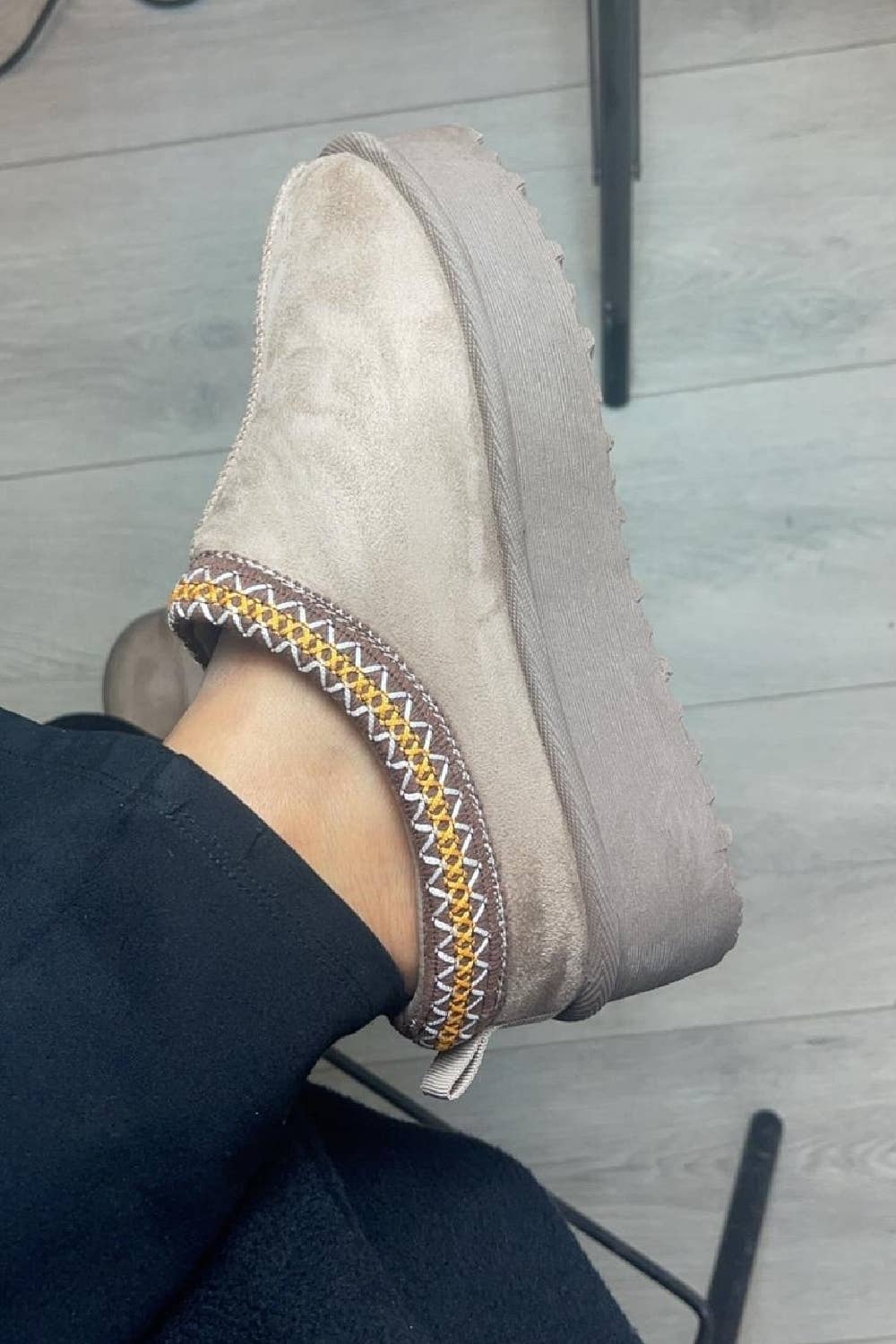 CAMEL TAUPE PLATFORM SLIPPERS FAUX FUR LINED ANKLE BOOTS for wholesale on Faire3