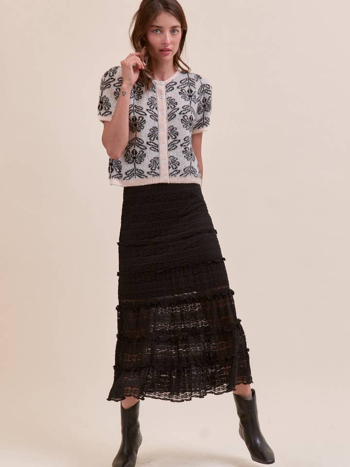 &MERCI - Wholesale Skirt - Women's - LACE TIERED RUFFLE TRIM MERMAID MIDI SKIRT MSK43956