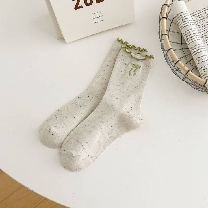 ACCITY - Wholesale Socks - Women's - Ruffle Bows Embroidered Socks For Women_CWMS13492