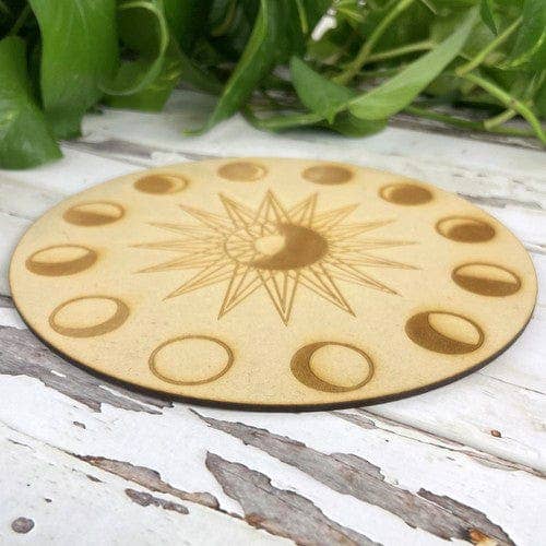 Rock Paradise - Wholesale Crystal Grid - Wood Crystal Grid - Celestial Moon Phases & Sun Moon Design1